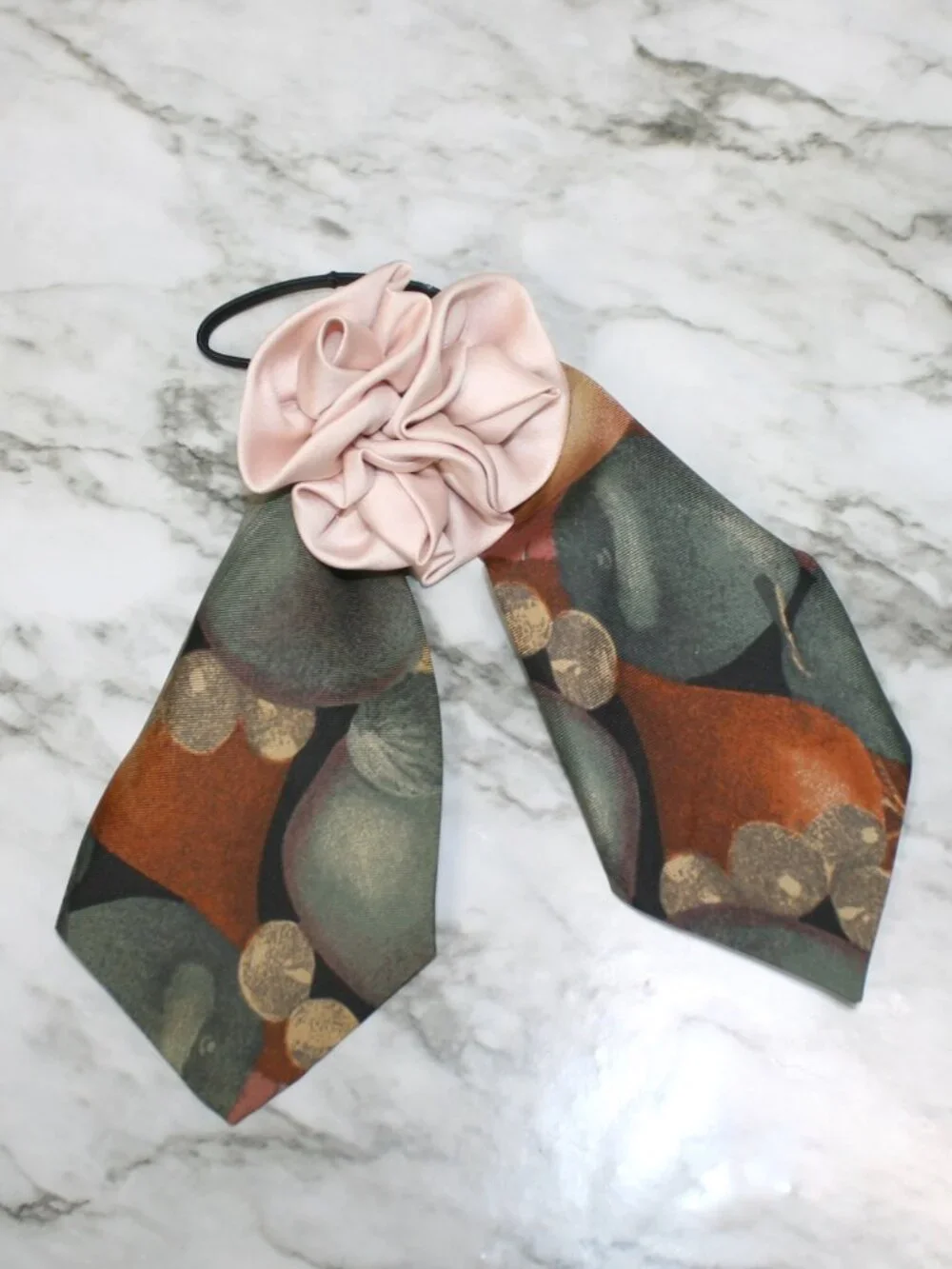 HAND CRAFTED Hair Scrunchy Bow Abstrtact Fall Upcycled Men's Silk Necktie